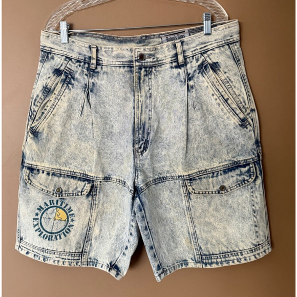 Vtg Acid Washed Shorts Mens 36x10 Baggy Cargo Jorts Made in Australia Y2K Skater - Picture 1 of 7